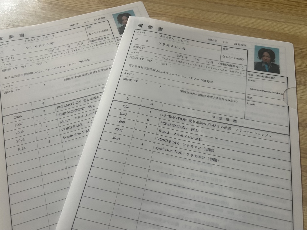 フリモメンの履歴書クリアファイル