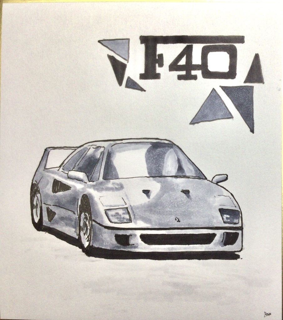 モノクロイラスト色紙 Ferrari F40 〆洲の店 Booth