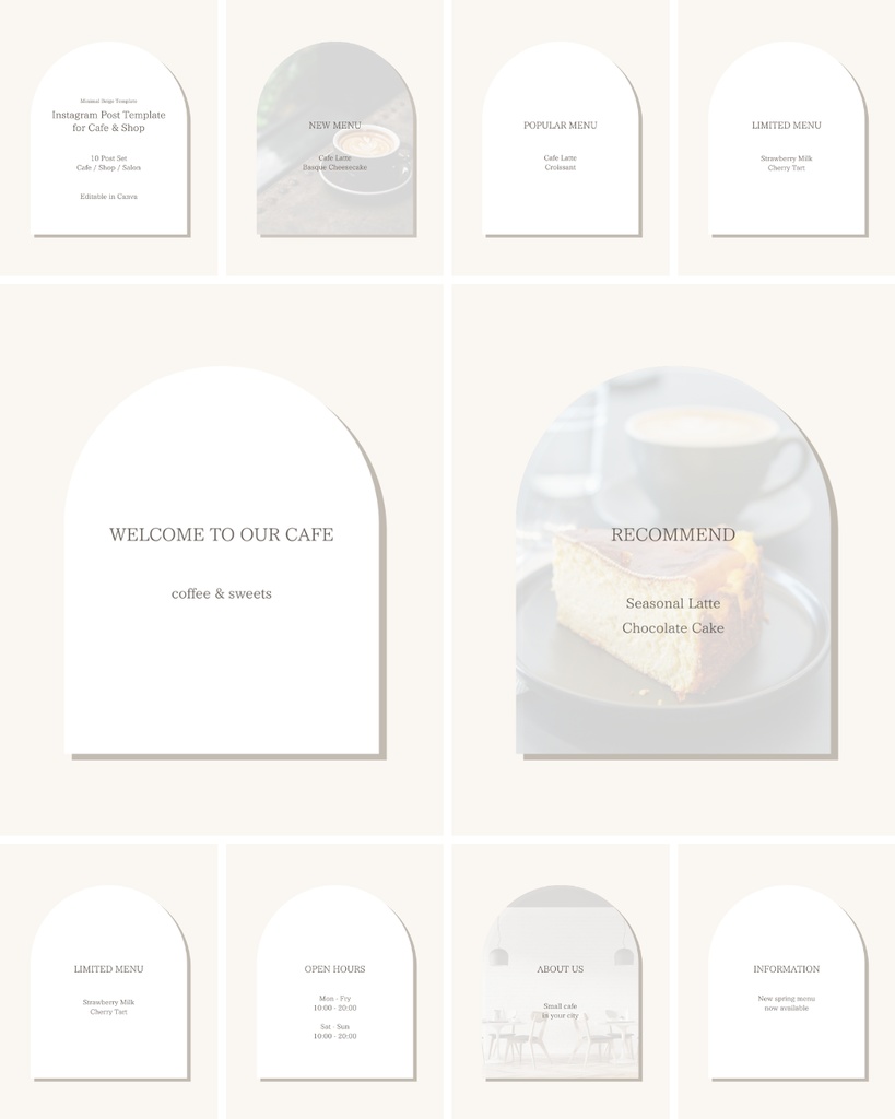 Instagram投稿テンプレート(Canva編集可・10セット)カフェ/ショップ向け