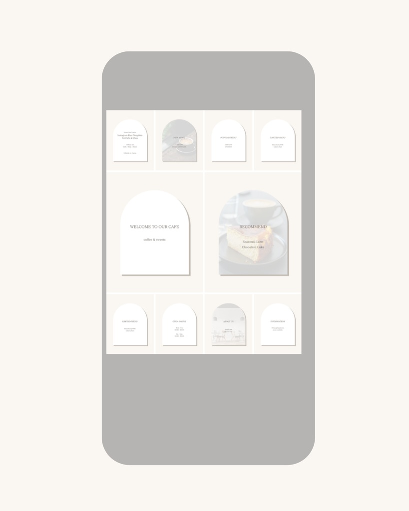Instagram投稿テンプレート(Canva編集可・10セット)カフェ/ショップ向け