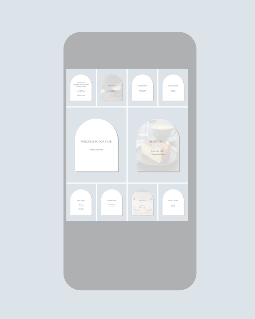 Instagram投稿テンプレート(Canva編集可・10セット)カフェ/ショップ向け