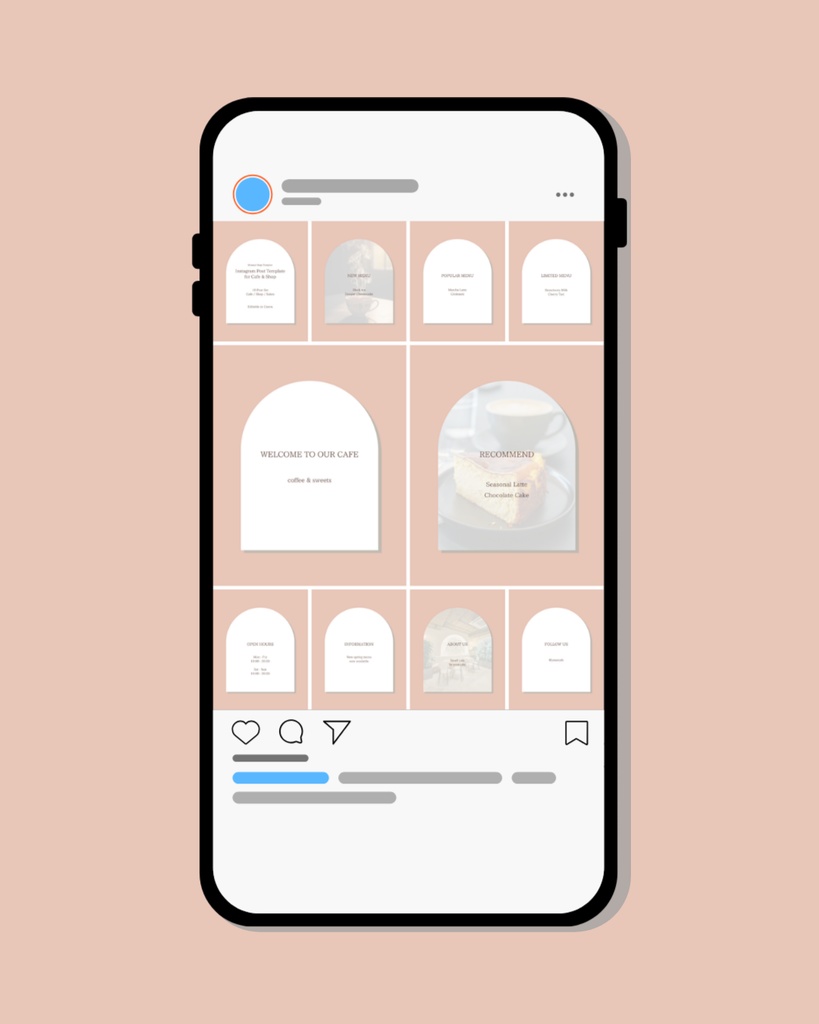 Instagram投稿テンプレート(Canva編集可・10セット)カフェ/ショップ向け