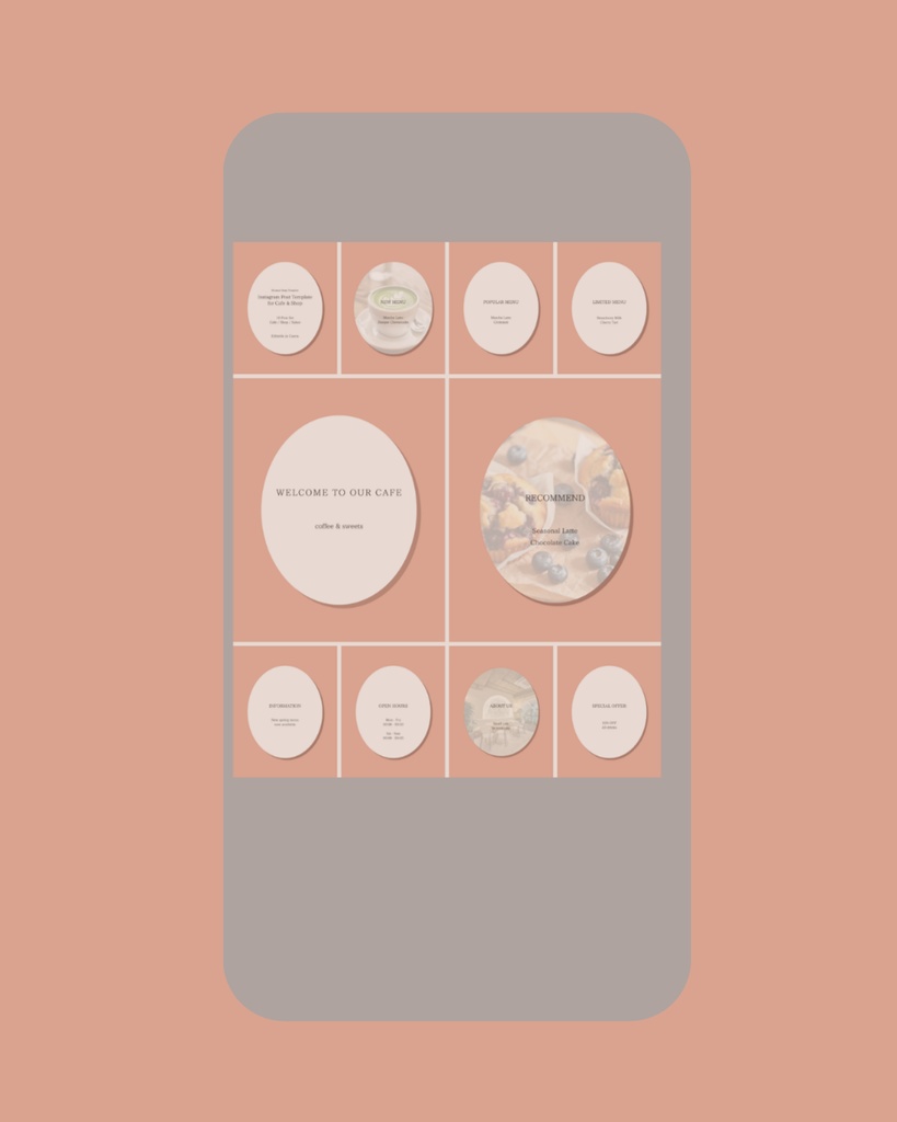 Instagram投稿テンプレート(Canva編集可・10セット)カフェ/ショップ向け