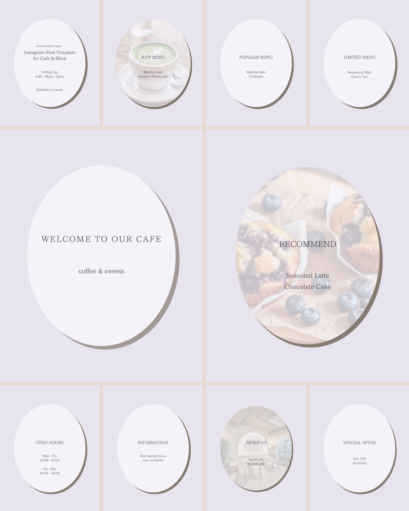 Instagram投稿テンプレート(Canva編集可・10セット)カフェ/ショップ向け