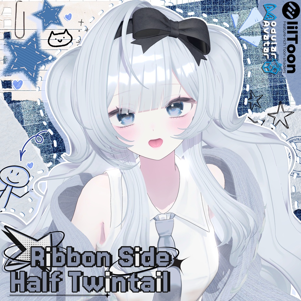 【 7アバター対応 】 Ribbon Side Half Twintail