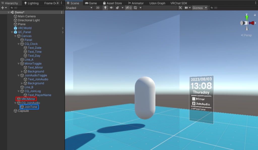 CQ_Panel(VRChat向け時計/ミラー/Joinログギミック)