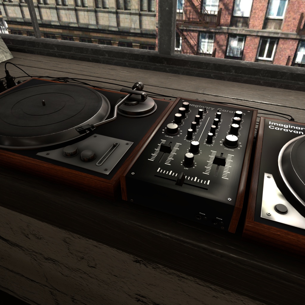 落ち着いたデザインのDJセット(Mixer & RecordPlayer)