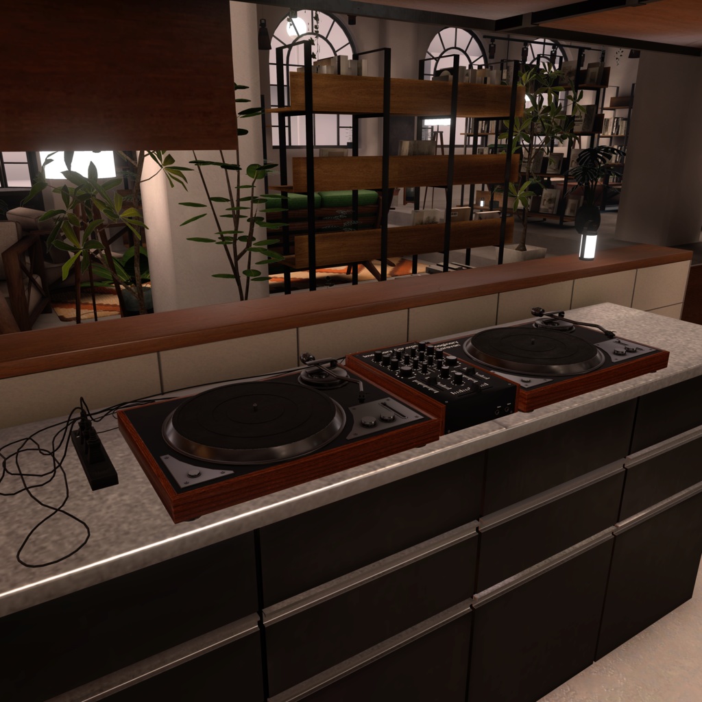 落ち着いたデザインのDJセット(Mixer & RecordPlayer)