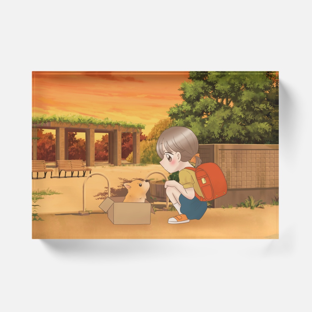 夕暮れわんこのアクリルブロック