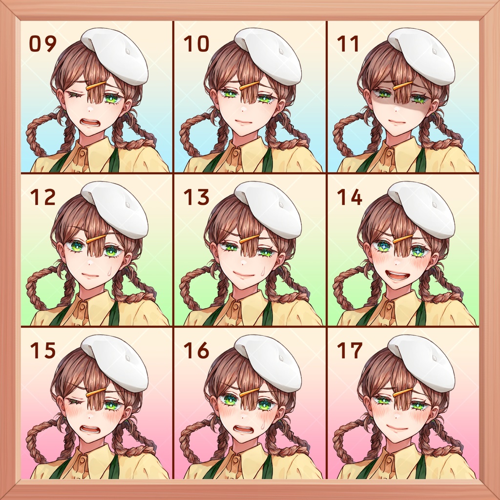 【立ち絵素材】画家っぽい女の子【表情20種+黒塗り】