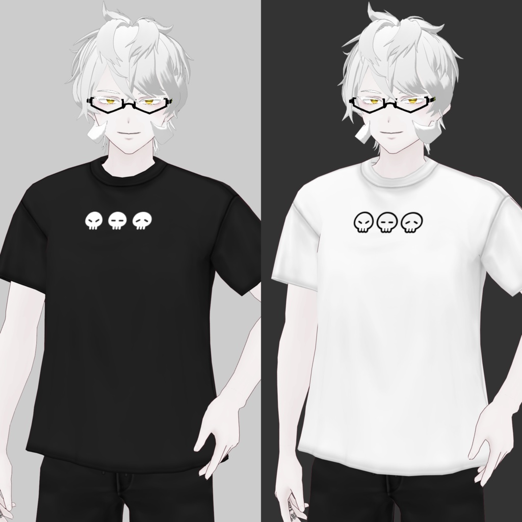 [VRoid/Free] 3 Skulls T-Shirts Black/White ドクロトリオTシャツ ブラック/ホワイト #Revirsi rv0019-k/w