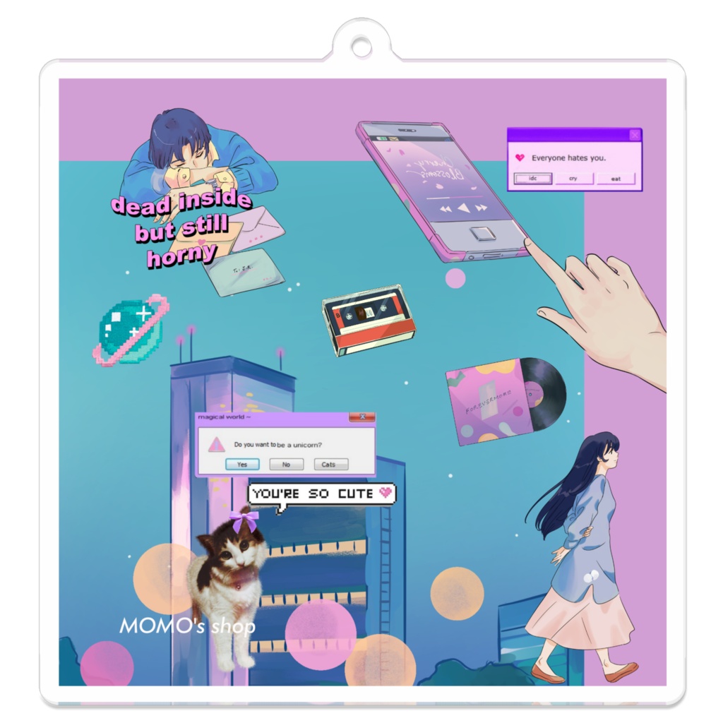 90's anime & momo | アクリルキーホルダー - 70 x 70 (mm)