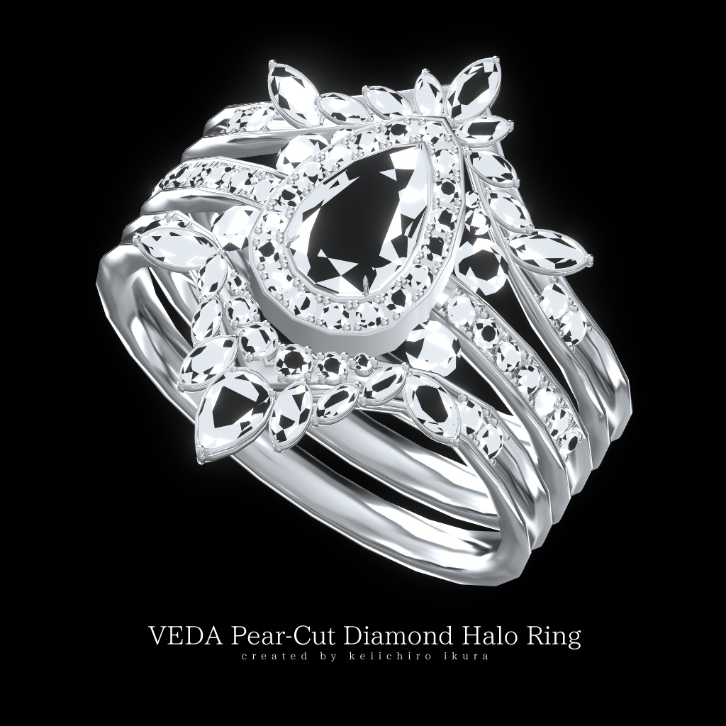 『VEDA ペアカットダイヤ ヘイローリング』VRSNS向けアクセサリー