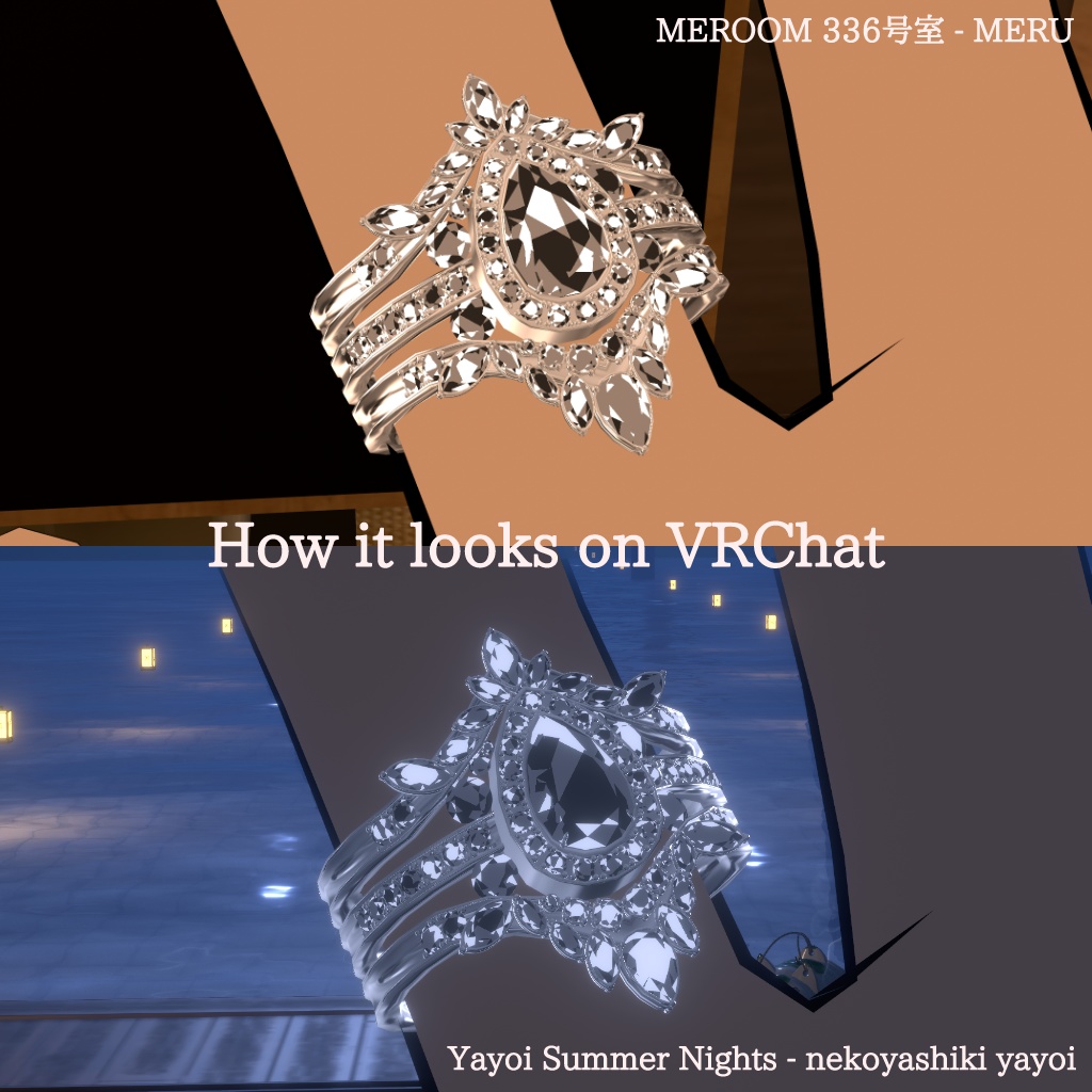 『VEDA ペアカットダイヤ ヘイローリング』VRSNS向けアクセサリー