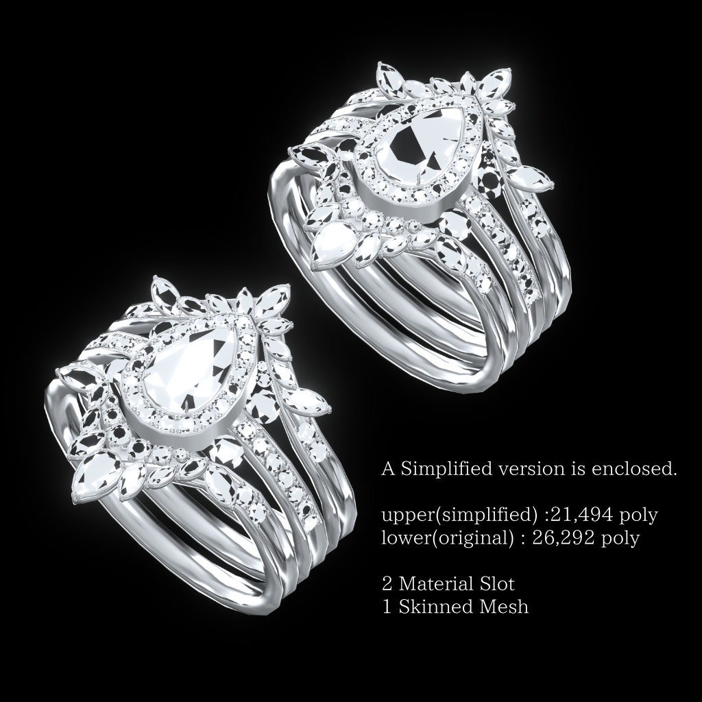 『VEDA ペアカットダイヤ ヘイローリング』VRSNS向けアクセサリー