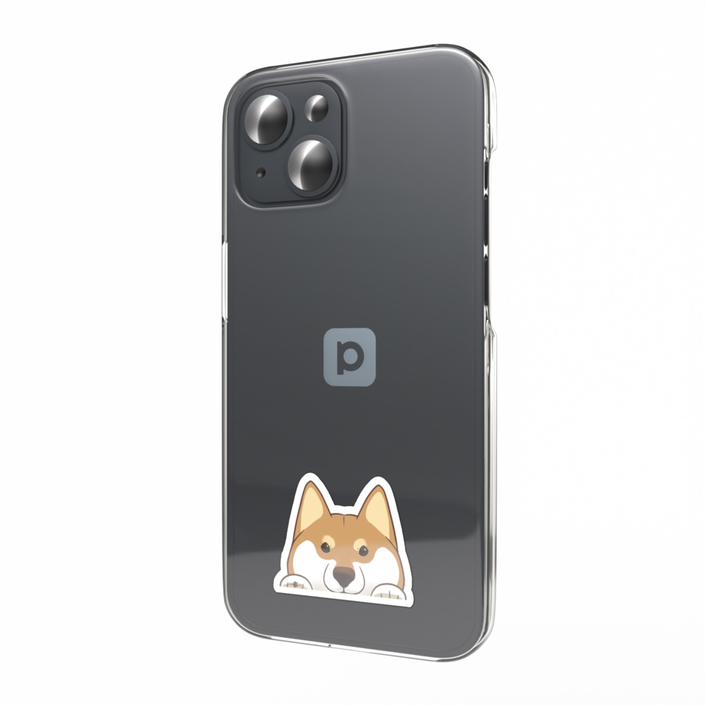 下から柴犬さんが覗いてくるスマホステッカー