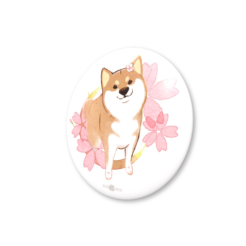 柴犬さんと花便り缶バッチ(4月~9月)