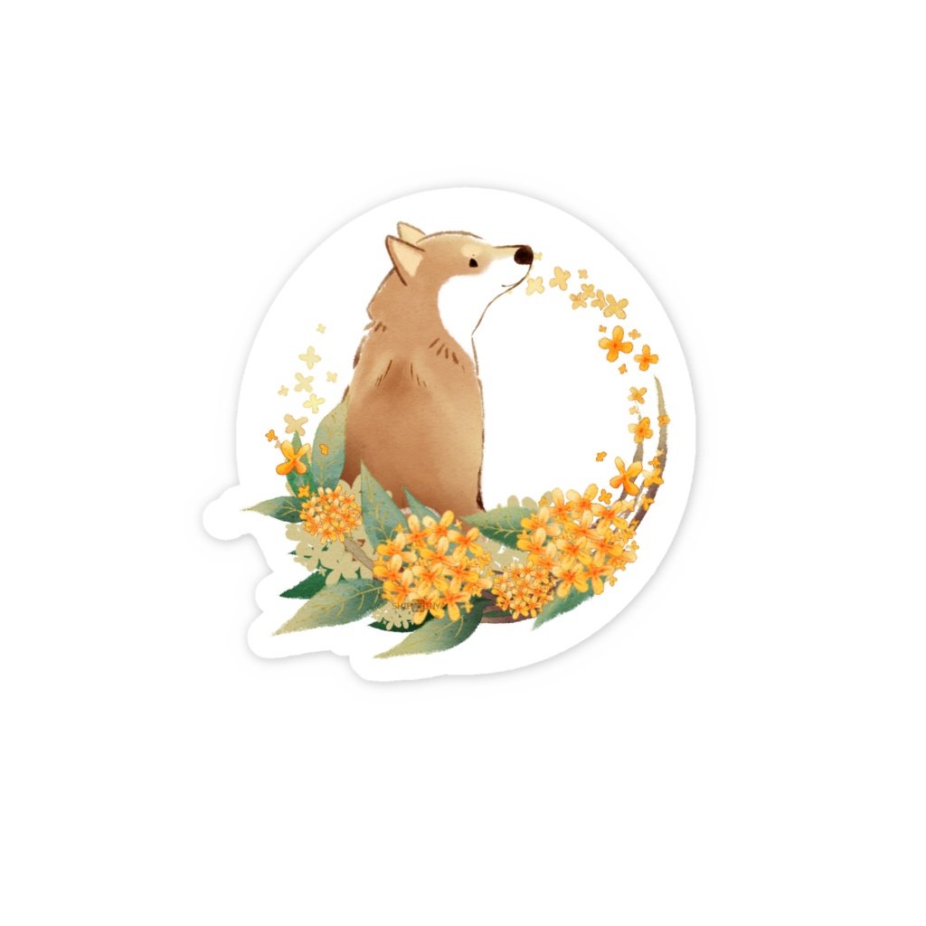 柴犬さんと花便りスマホステッカー(10月~3月)