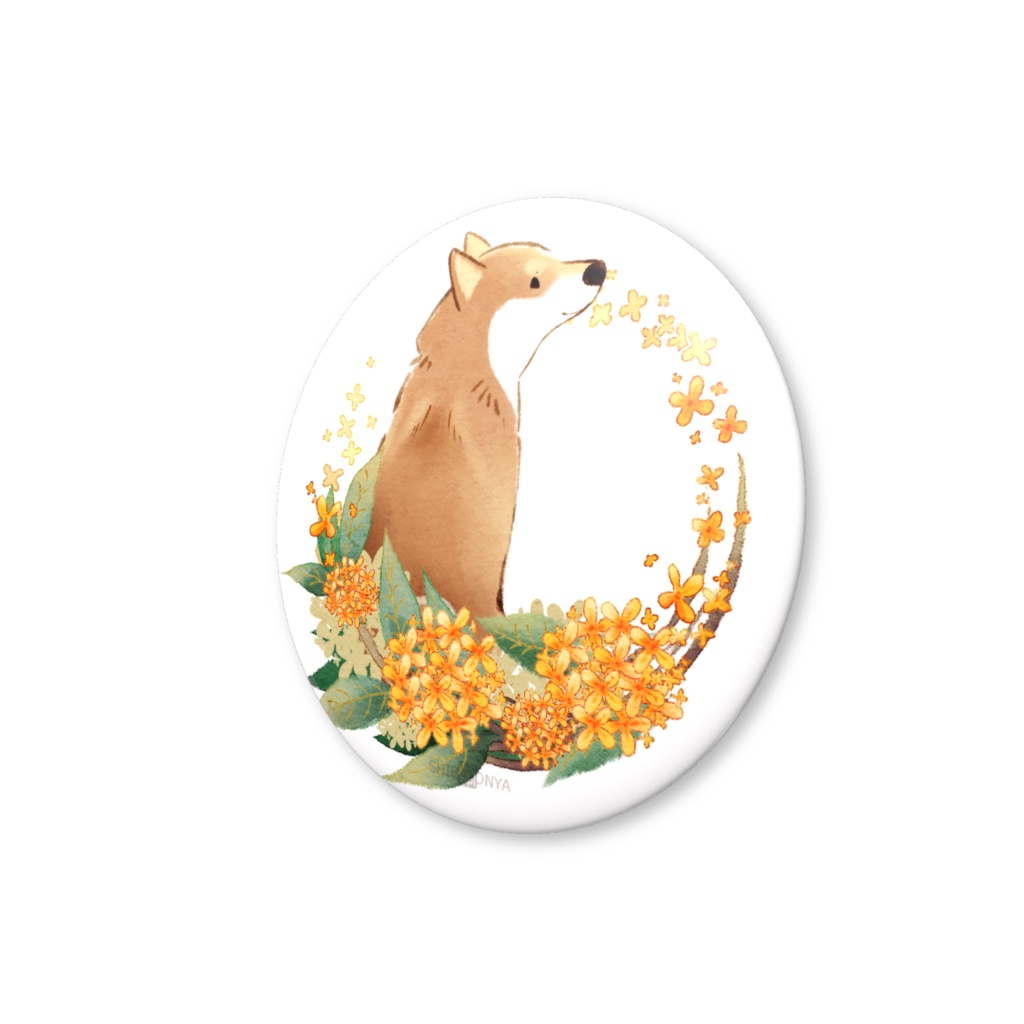 柴犬さんと花便り缶バッチ(10月~3月)