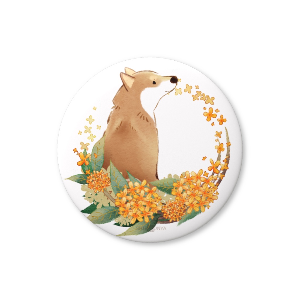 柴犬さんと花便り缶バッチ(10月~3月)