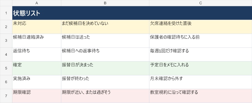 個人教室の振替ミニ台帳 無料版|LINE連絡そのまま