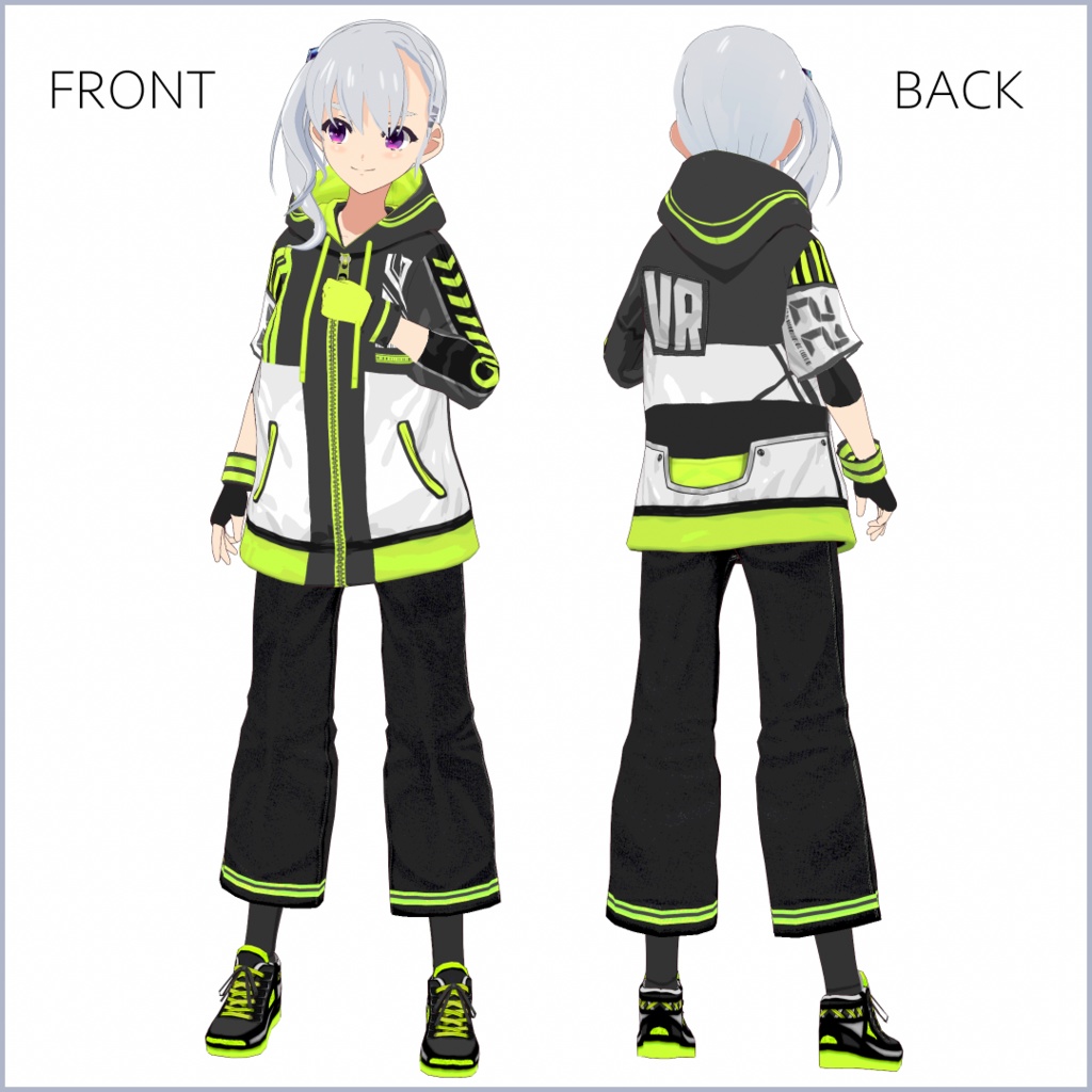 【#VRoid】サイバーパンクパーカーコーデ【正式版対応済】【セルルック対応】【男女兼用】