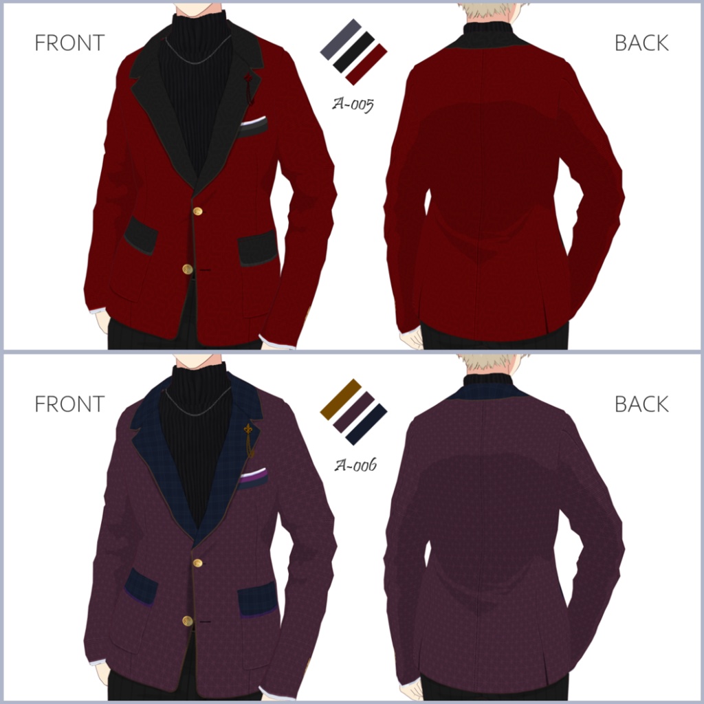 【#VRoid】メンズジャケット/スーツ/ブレザーセットA【正式版対応済】VRoid texture