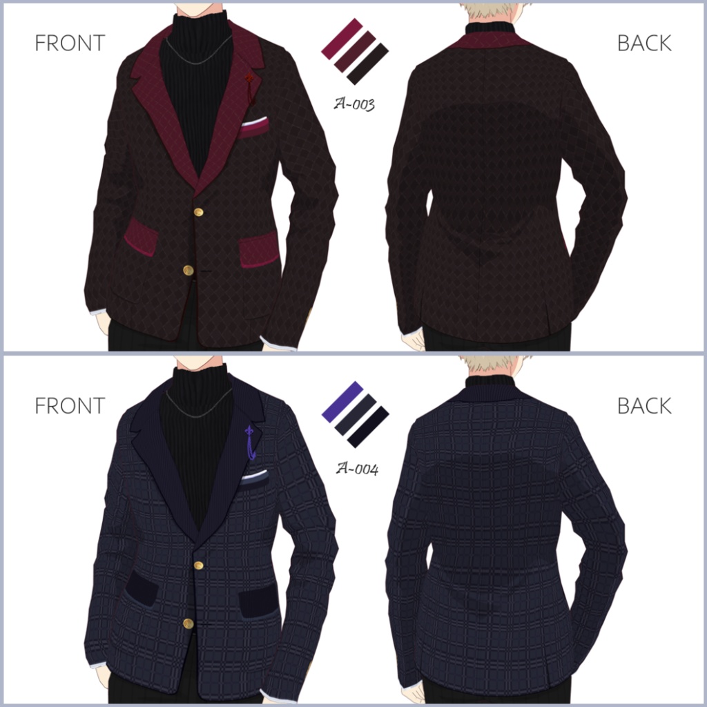 【#VRoid】メンズジャケット/スーツ/ブレザーセットA【正式版対応済】VRoid texture