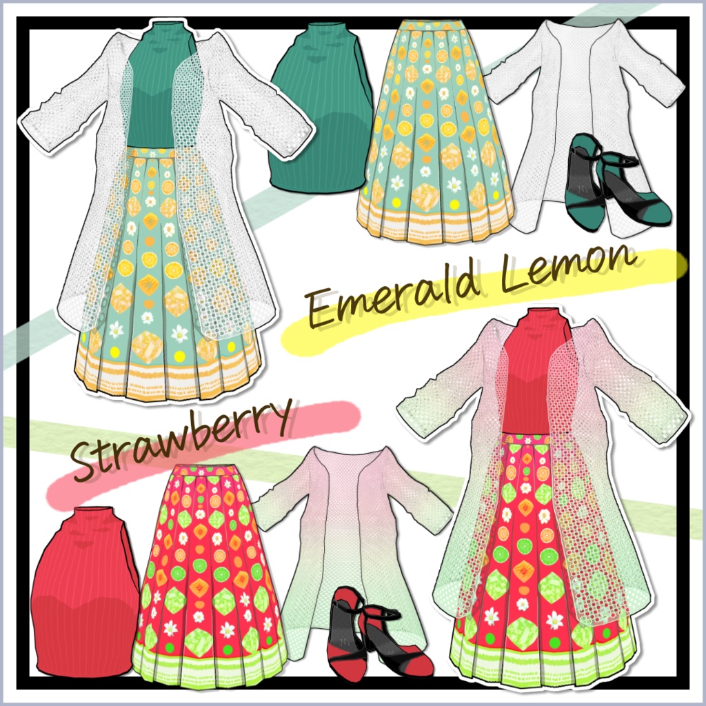 【#VRoid】レースカーディガンスカートセット【無料】【正式版対応済】【セルルック対応】