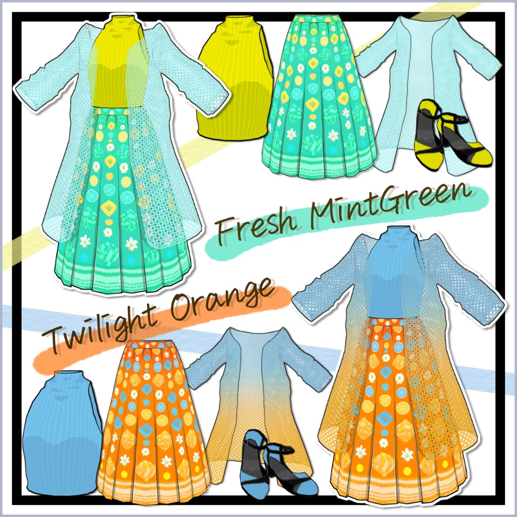 【#VRoid】レースカーディガンスカートセット【無料】【正式版対応済】【セルルック対応】