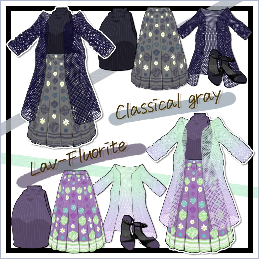 【#VRoid】レースカーディガンスカートセット【無料】【正式版対応済】【セルルック対応】