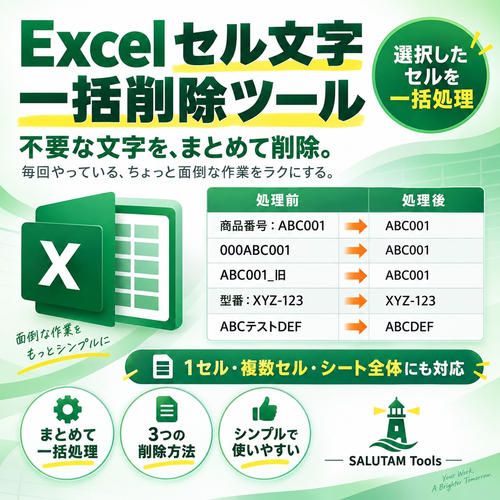 Excel セル文字 一括削除ツール