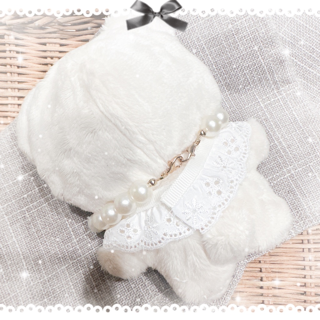 «いつぬい»パールネックレス&レース襟 スタイ いつぬい服 ぬい服(10cmサイズ)