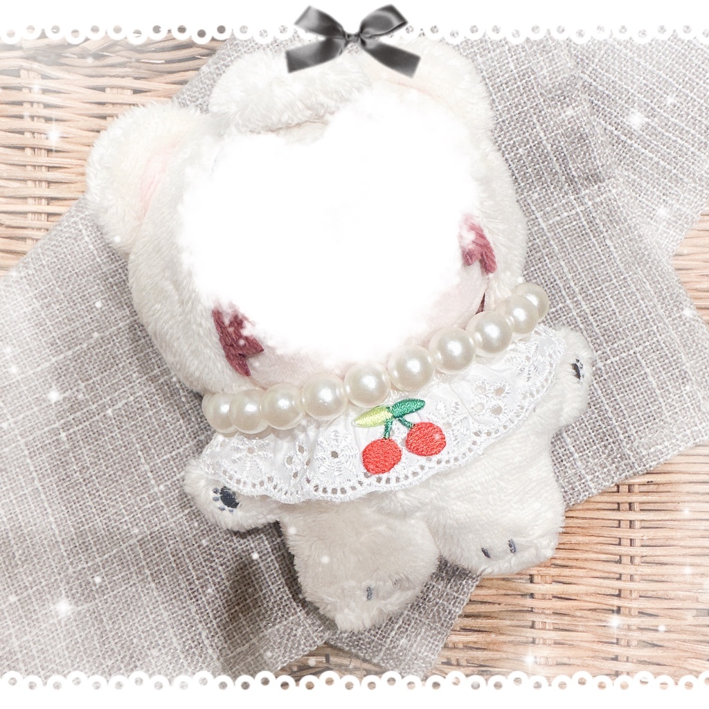 «いつぬい»パールネックレス&レース襟 スタイ いつぬい服 ぬい服(10cmサイズ)