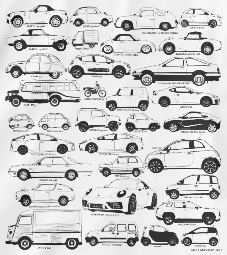 いろいろクルマTシャツ白