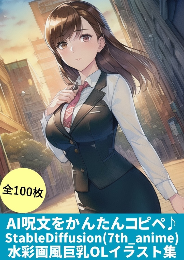 【AI呪文をかんたんコピペ】(StableDiffusion「水彩画風」巨乳OLイラスト集)100枚