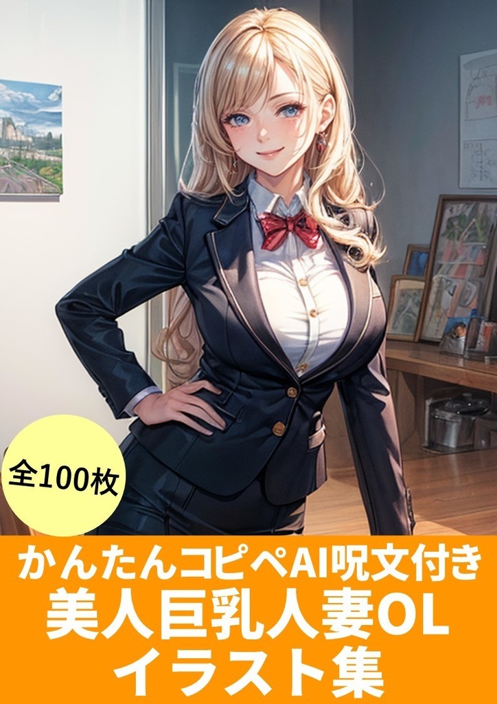 AI呪文(プロンプト)付き【美人人妻OLモデルポーズ】イラスト集(100枚)