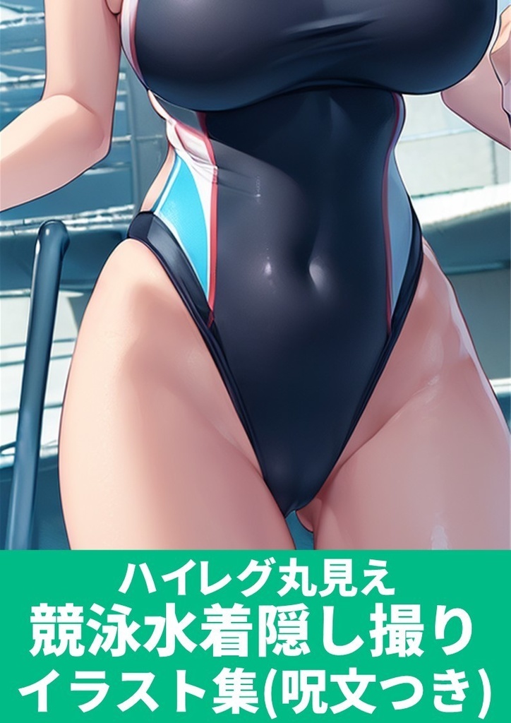 ハイレグ丸見え【巨乳競泳水着】隠し撮りAIイラスト集「呪文(プロンプト)付き」
