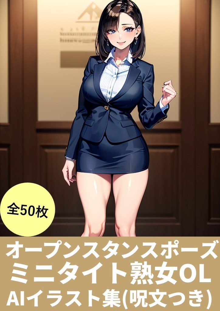 オープンスタンスポーズ【ミニタイト熟女OL】AIイラスト集(50枚)「呪文(プロンプト)付き」