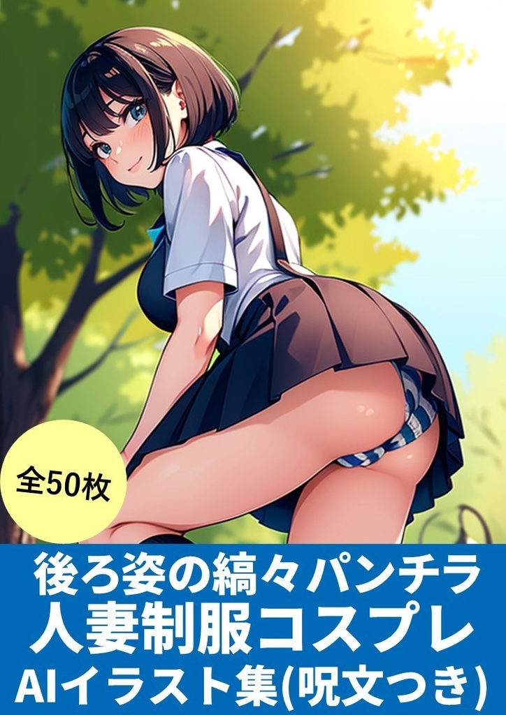 後ろ姿の縞々パンチラ【人妻制服コスプレ】AIイラスト集(50枚)「呪文(プロンプト)付き」