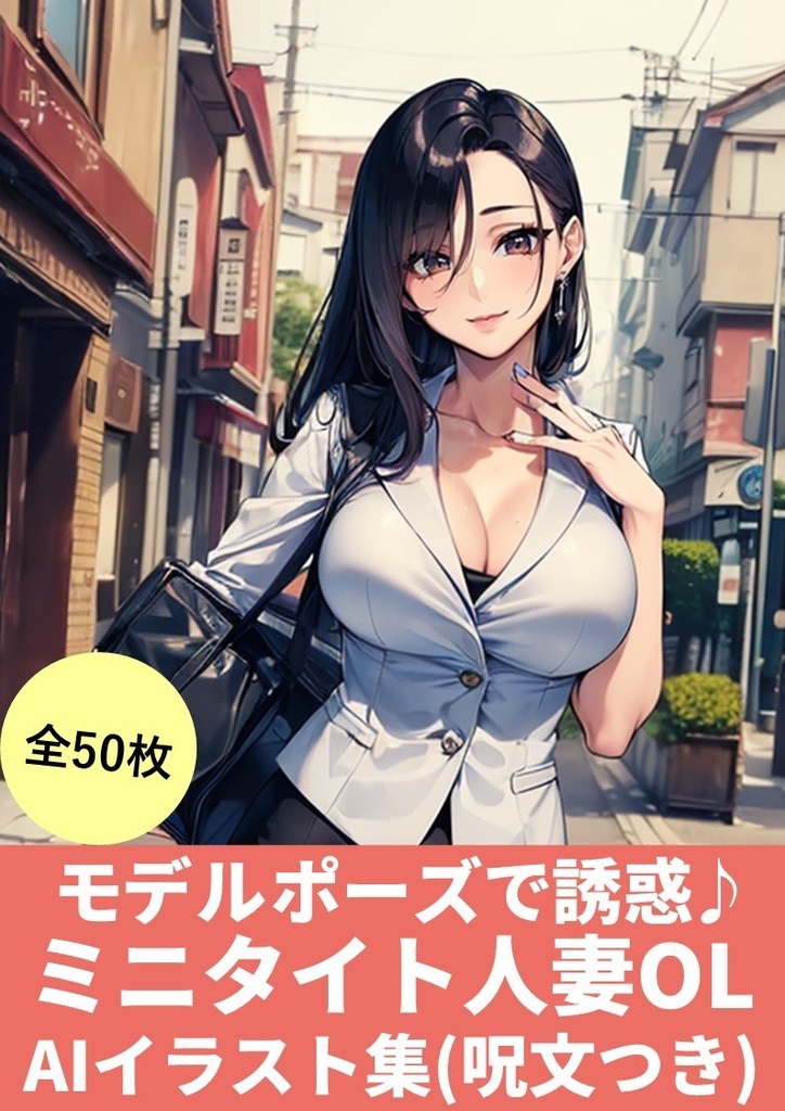 モデルポーズで誘惑♪【ミニタイト人妻OL】AIイラスト集(50枚)「呪文(プロンプト)付き」