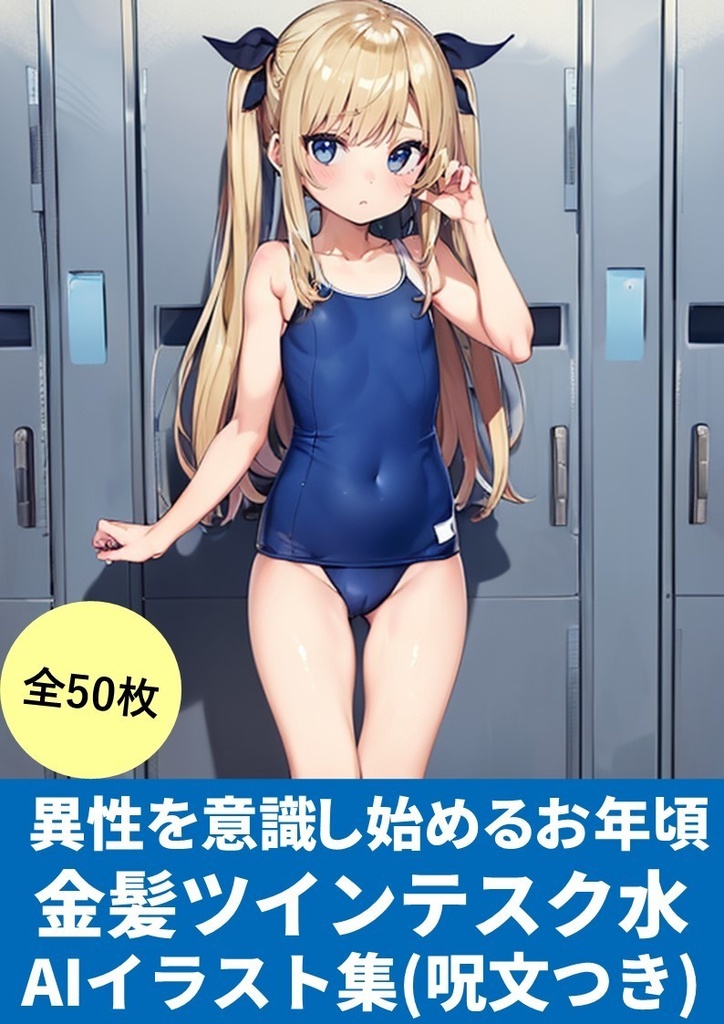 異性を意識し始めるお年頃【金髪ツインテスク水】AIイラスト集(50枚)「呪文(プロンプト)付き」