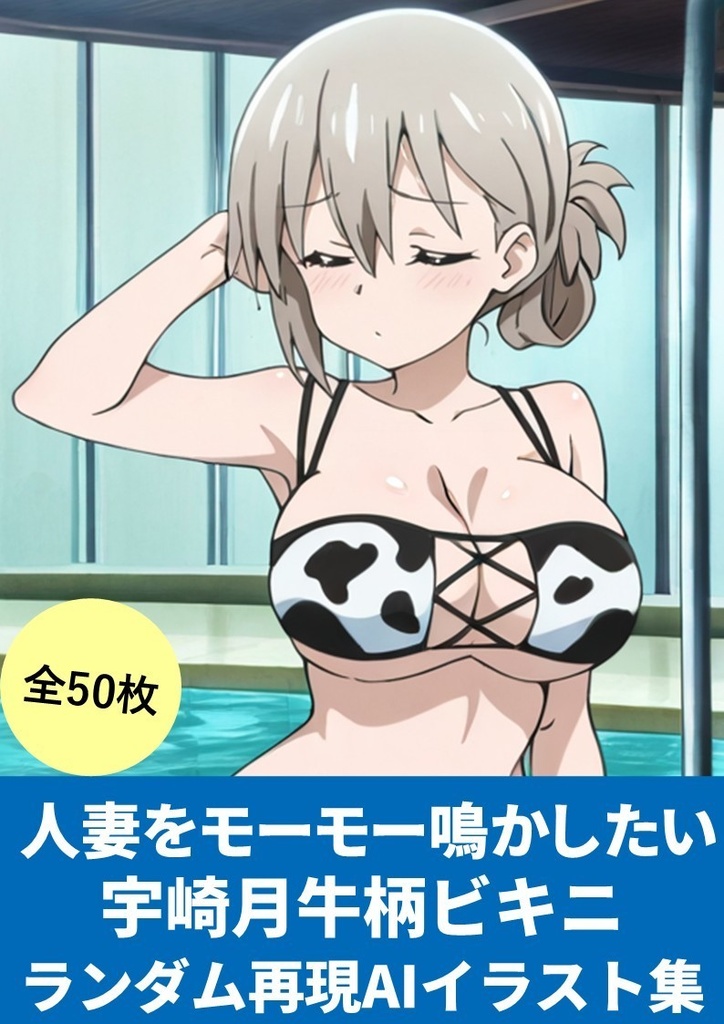 人妻をモーモー鳴かしたい!宇崎月牛柄ビキニ(ランダム再現AIイラスト集)50枚【StableDiffusionかんたんコピペ呪文付き】