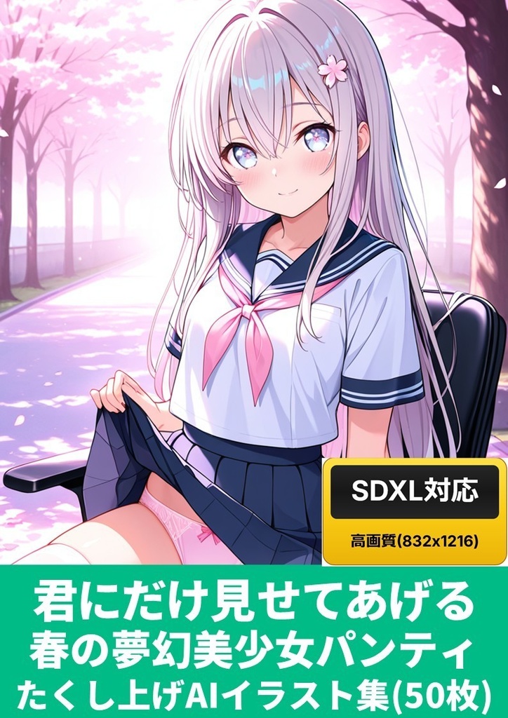 【SDXL高画質】君にだけ見せてあげる 春の夢幻美少女パンティ(たくし上げAIイラスト集)50枚+詳細プロンプト付き【WAI-NSFW-illustrious-SDXL使用】