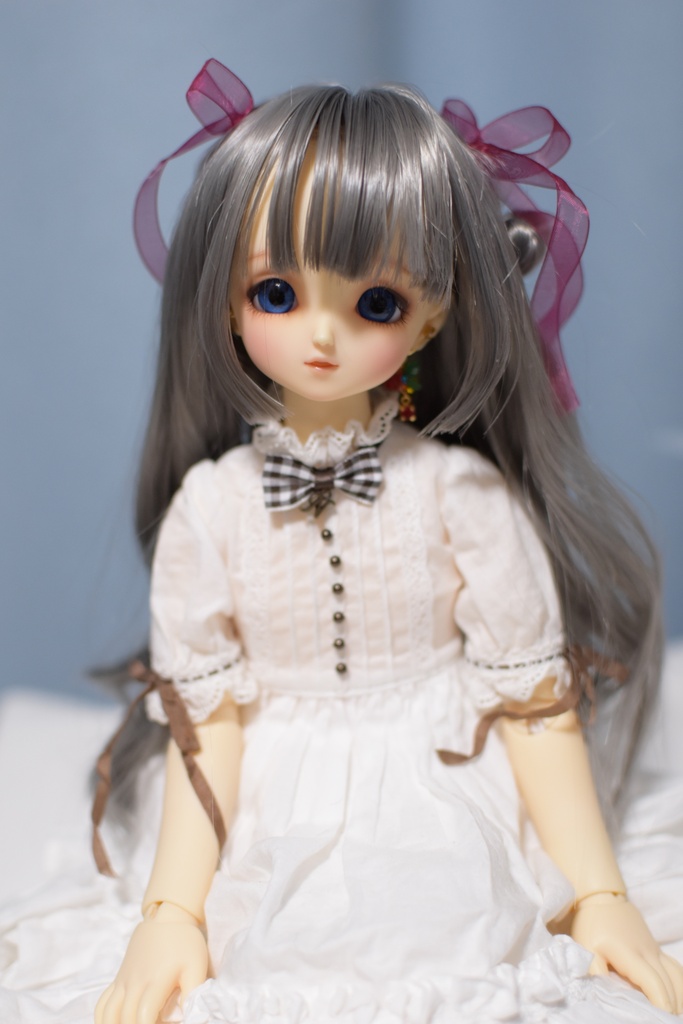 カスタムウィッグ8~9inchウィッグ(20~23cm)-ハーフアップツイン- アッシュグレー