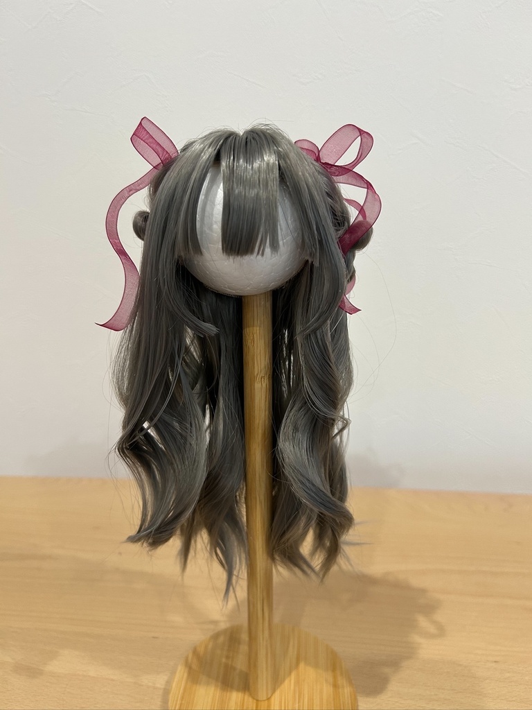 カスタムウィッグ8~9inchウィッグ(20~23cm)-ハーフアップツイン- アッシュグレー