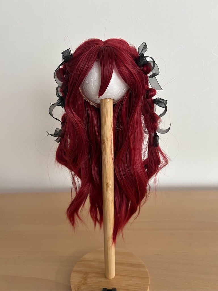 カスタムウィッグ8~9inchウィッグ(20~23cm)-ハーフアップツイン- ワインレッド