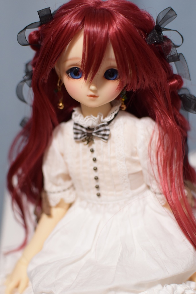 カスタムウィッグ8~9inchウィッグ(20~23cm)-ハーフアップツイン- ワインレッド