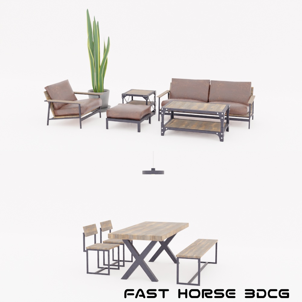 インダストリアル内観3Dモデルセット - Blender & FBX対応