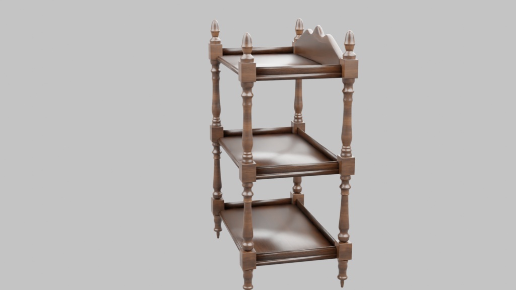 アンティーク3段シェルフ3Dモデル【 blend、FBX】